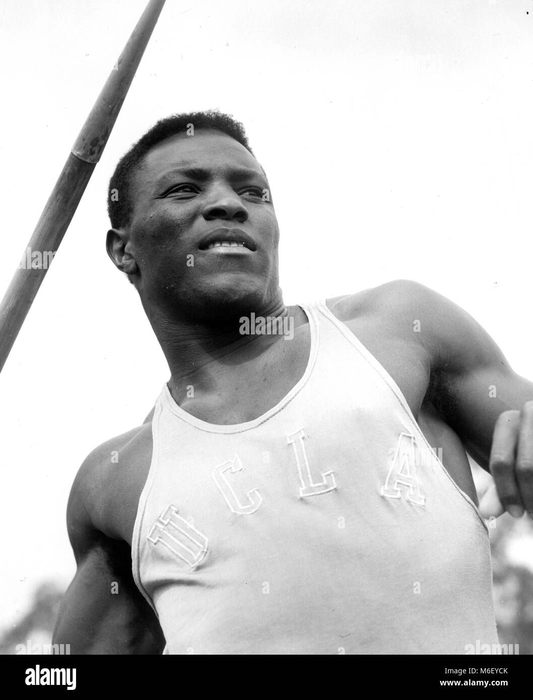 Rafer Johnson, U S 1960 Olympic decathlon champion from the University of California, Los Angeles, CA, 1960. Stock Photo