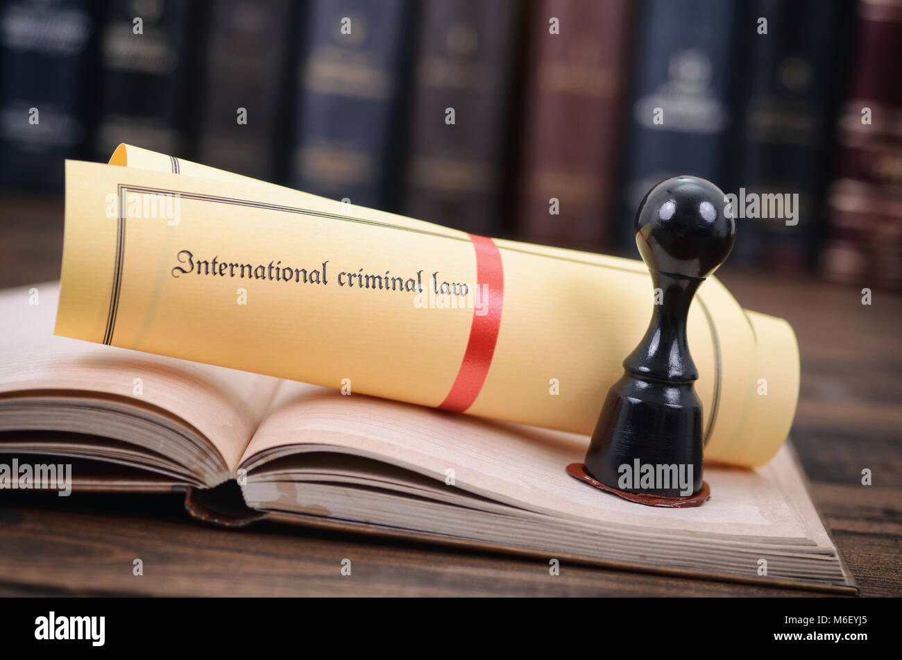 International criminal law, legality concept, notary seal, law and justice concept. Stock Photo