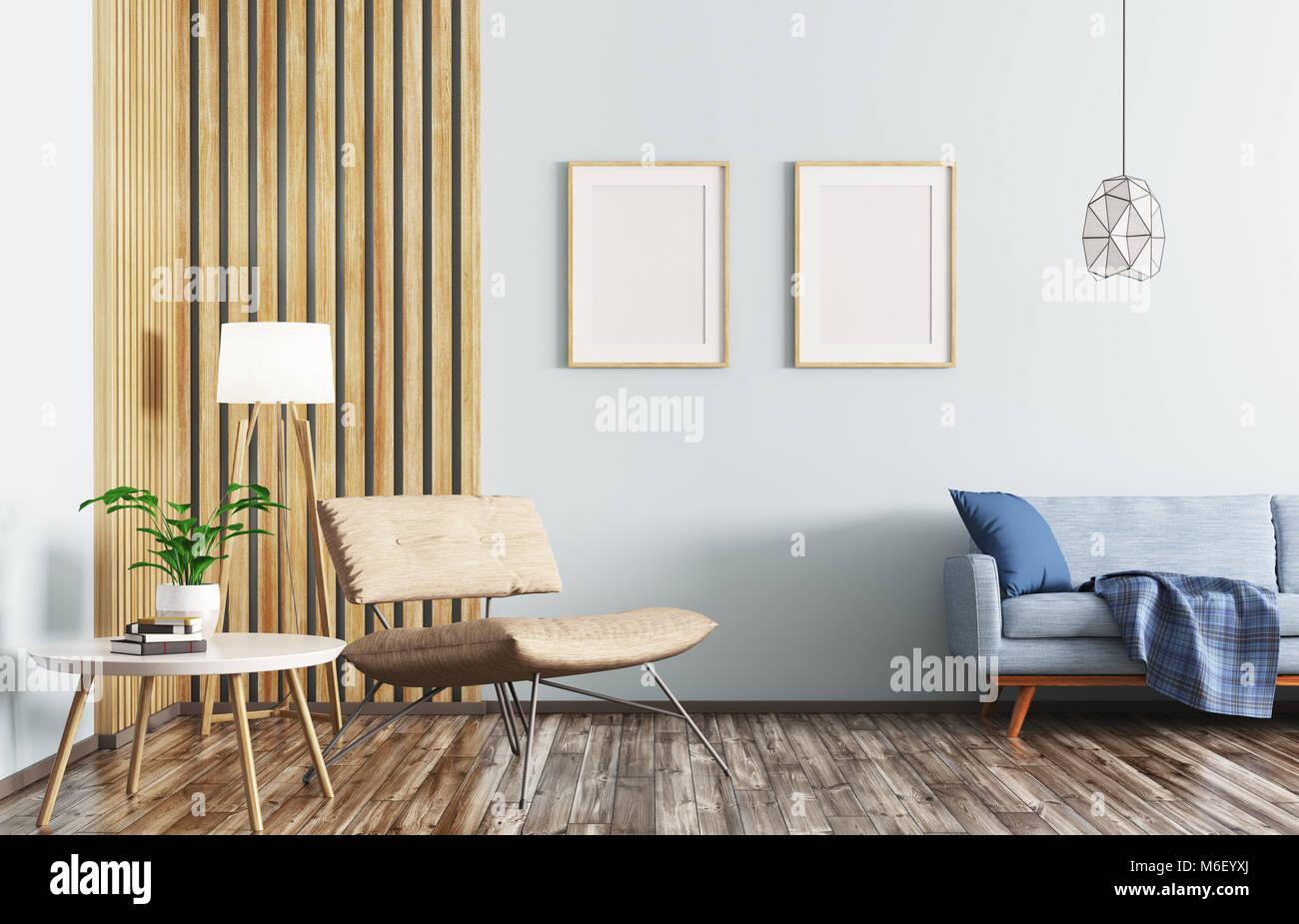 Interior of modern living room with sofa and armchair 3d rendering ...