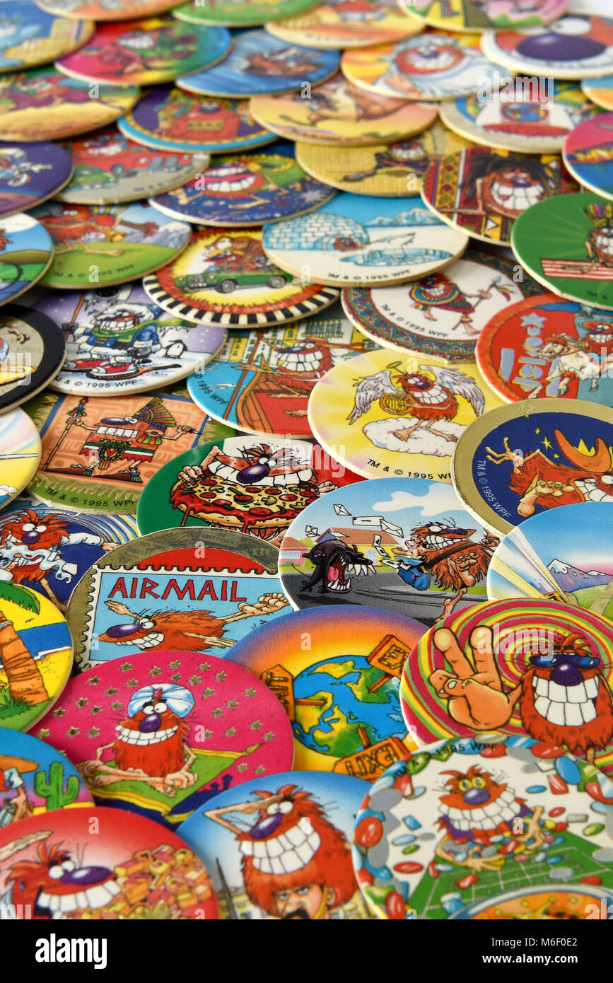 Collection of the Mid 90’s game of Pog’s Stock Photo