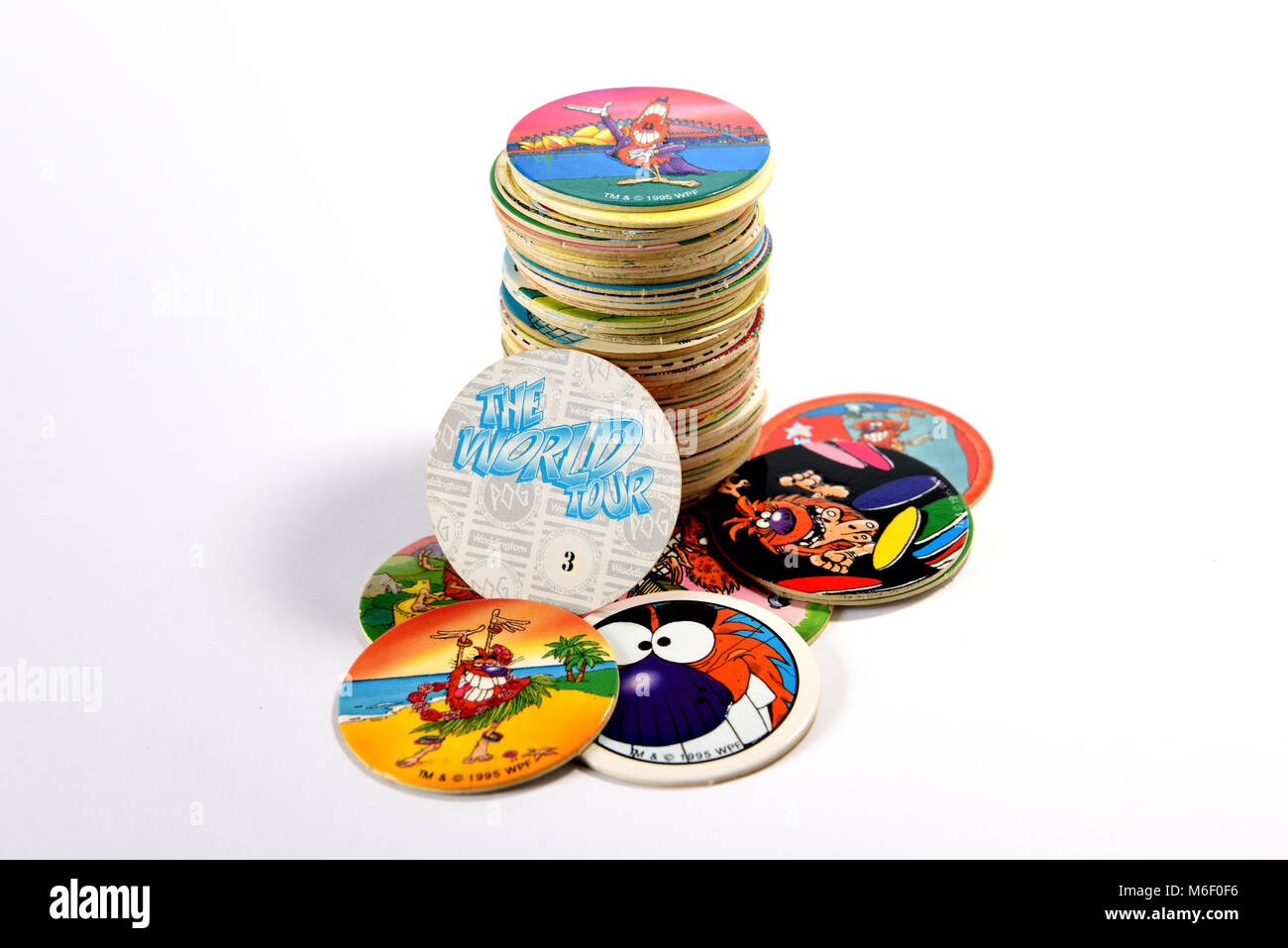 Collection of the Mid 90’s game of Pog’s Stock Photo