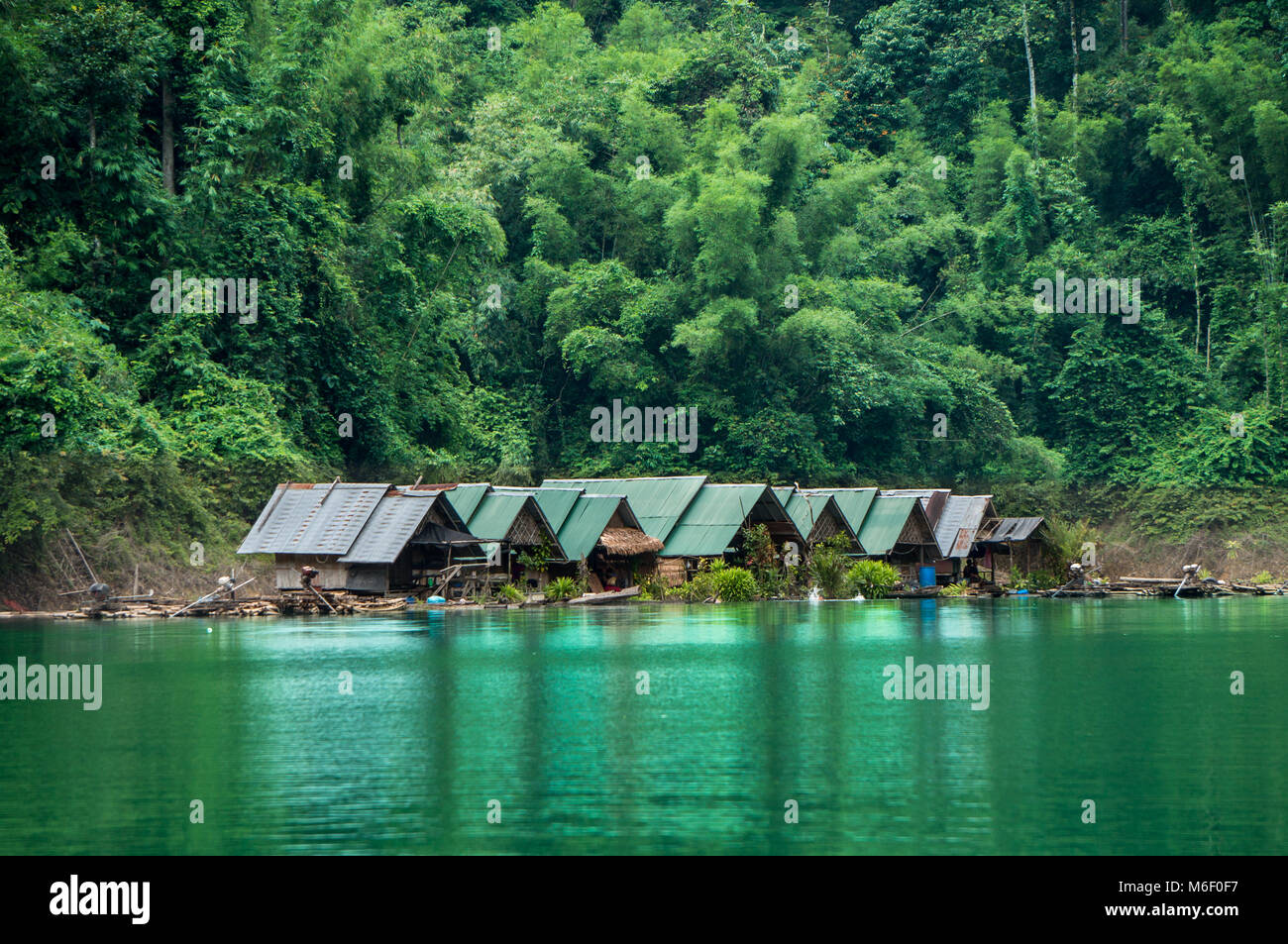 Small indigenous settlement on the banks of a river in the jungle Stock Photo