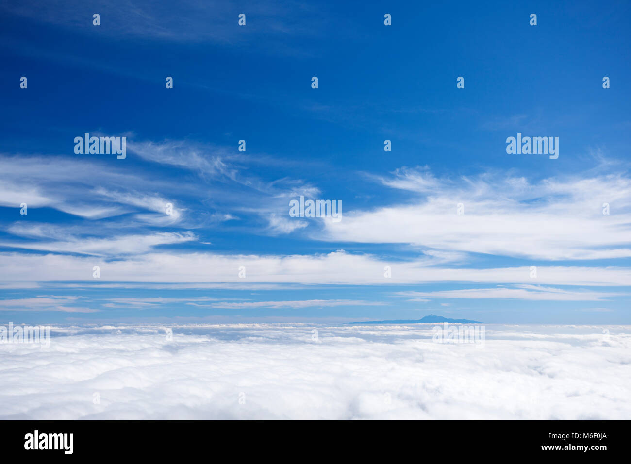 View from the top of the Pico de la Nieve in La Palma, Spain to Tenerife. Stock Photo