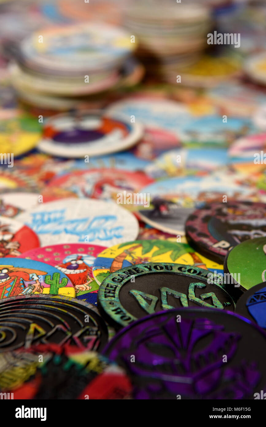 Collection of the Mid 90’s game of Pog’s Stock Photo