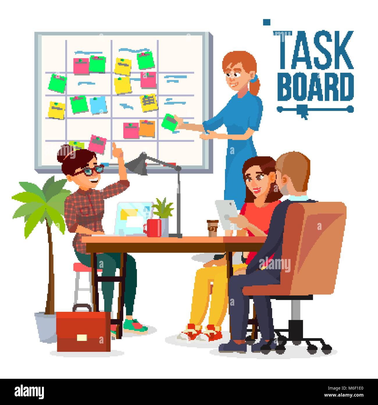 Meeting white board with color stickers. Scrum task board with sticky notes  of daily plan vector illustration. Sticker board for planning teamwork  Stock Vector Image & Art - Alamy