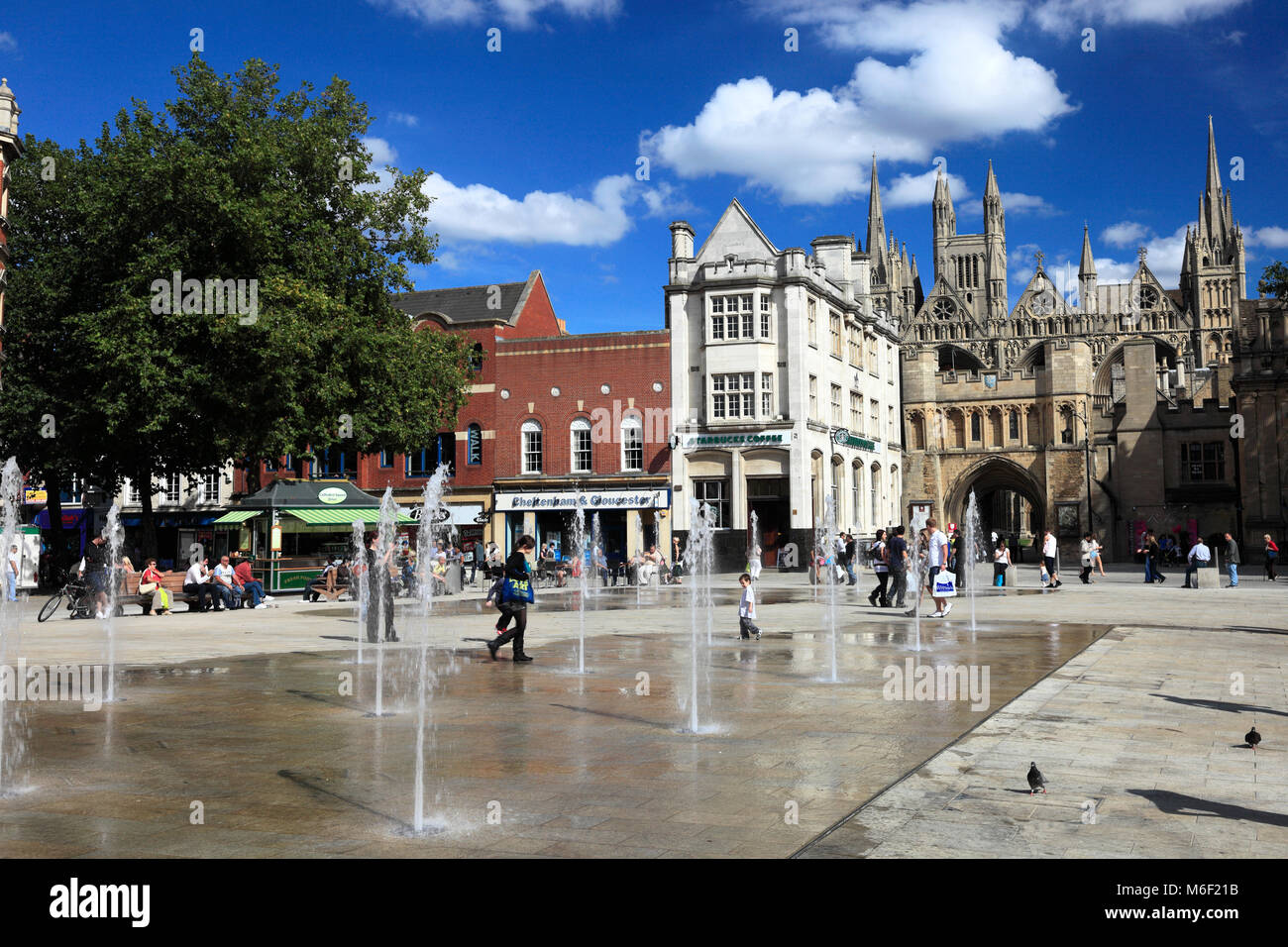 The Water Fountains in cathedral square, Peterborough City, Cambridgeshire, England, UK Stock