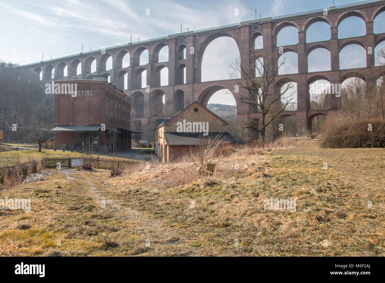 View to Goeltzsch Viaduct railway bridge in Saxony, Germany - World's largest brick bridge. Stock Photo