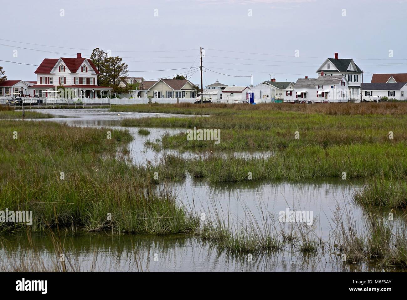 Tangier Is., Chesapeake Bay, VA, USA: Since 1850 the island’s landmass has been reduced by 67%; the remaining landmass is expected to be lost by 2068. Stock Photo
