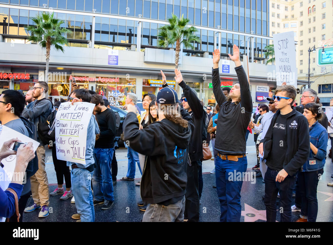 Black Lives Brown Lives Matter Demonstrators Hollywood Boulevard Los Angeles California Stock Photo