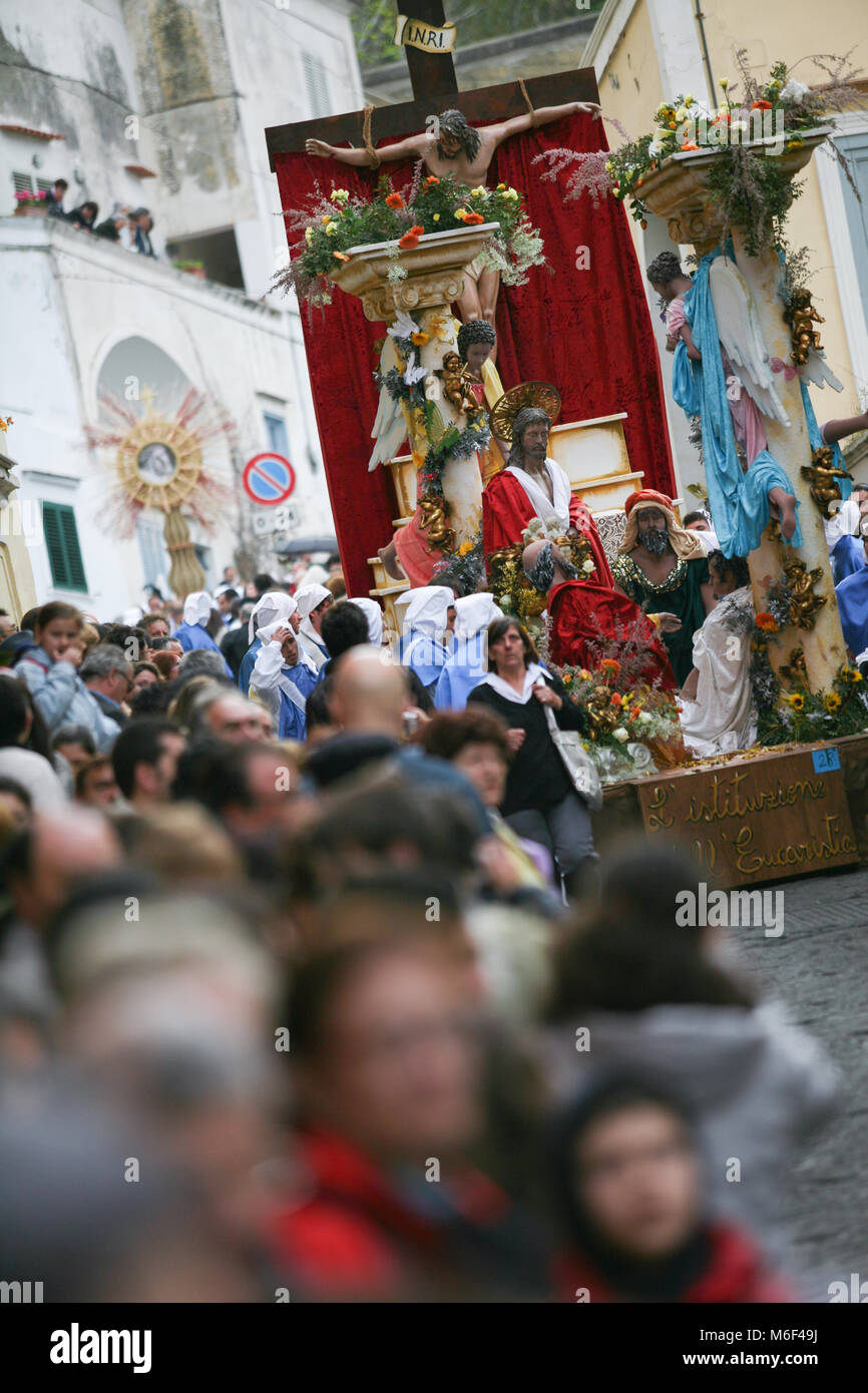 PROCIDA, ITALY - APRIL 11, 2009 - Procida's Good Friday procession is the most famous Easter's celebration in Campania: "misteri" representing scenes from The Bible are carried through the streets Stock Photo