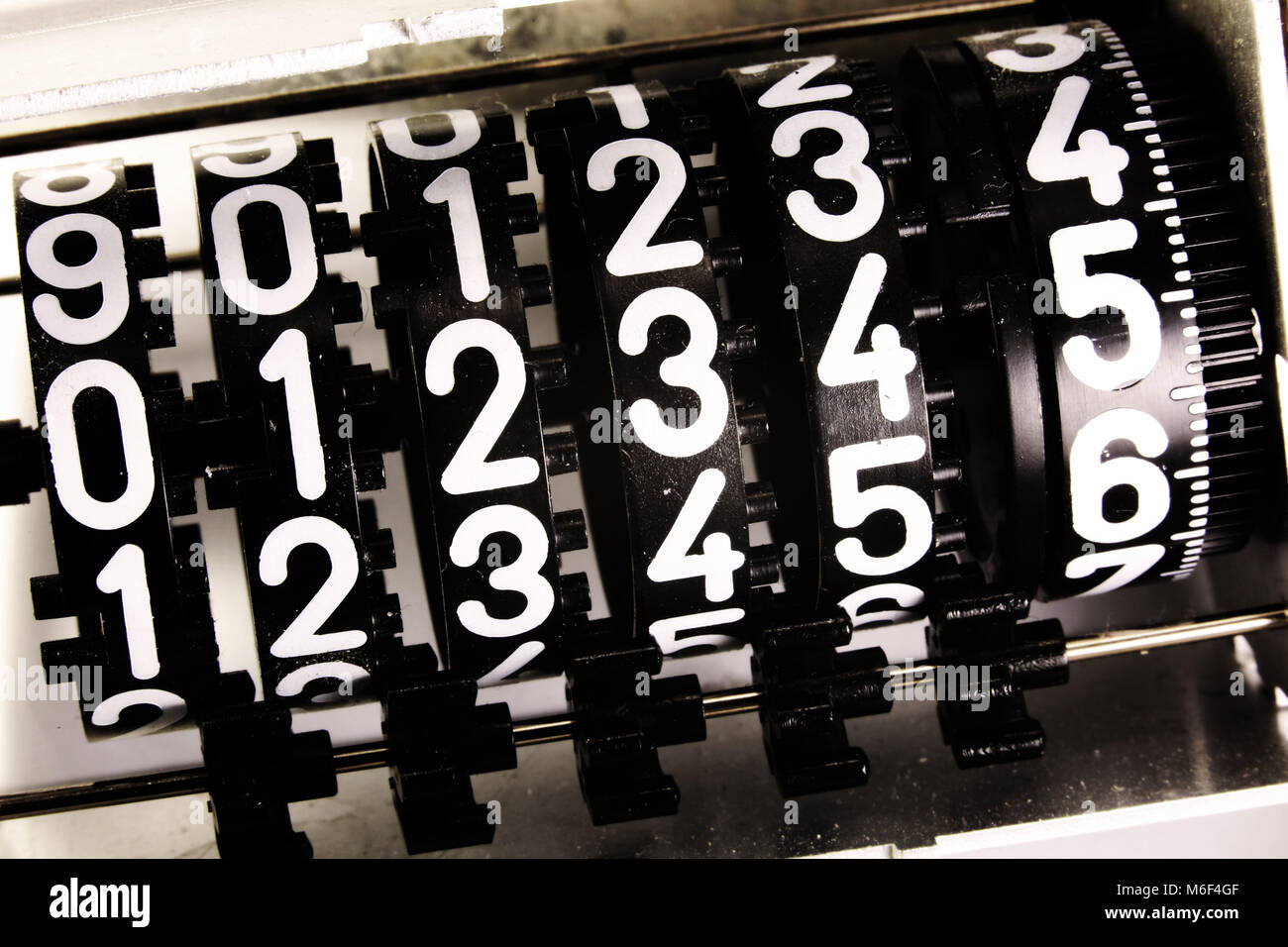 numbers of an analog meter with the inscription 012345 Stock Photo - Alamy