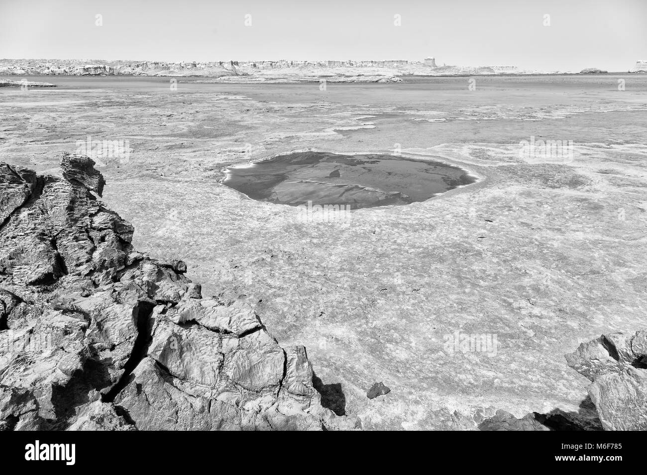 in  danakil ethiopia africa    the black lake with boiling oil and hot Stock Photo