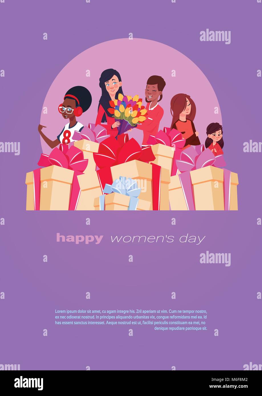 Internathappy Ional Womens Day Banner With Different Ladies Over