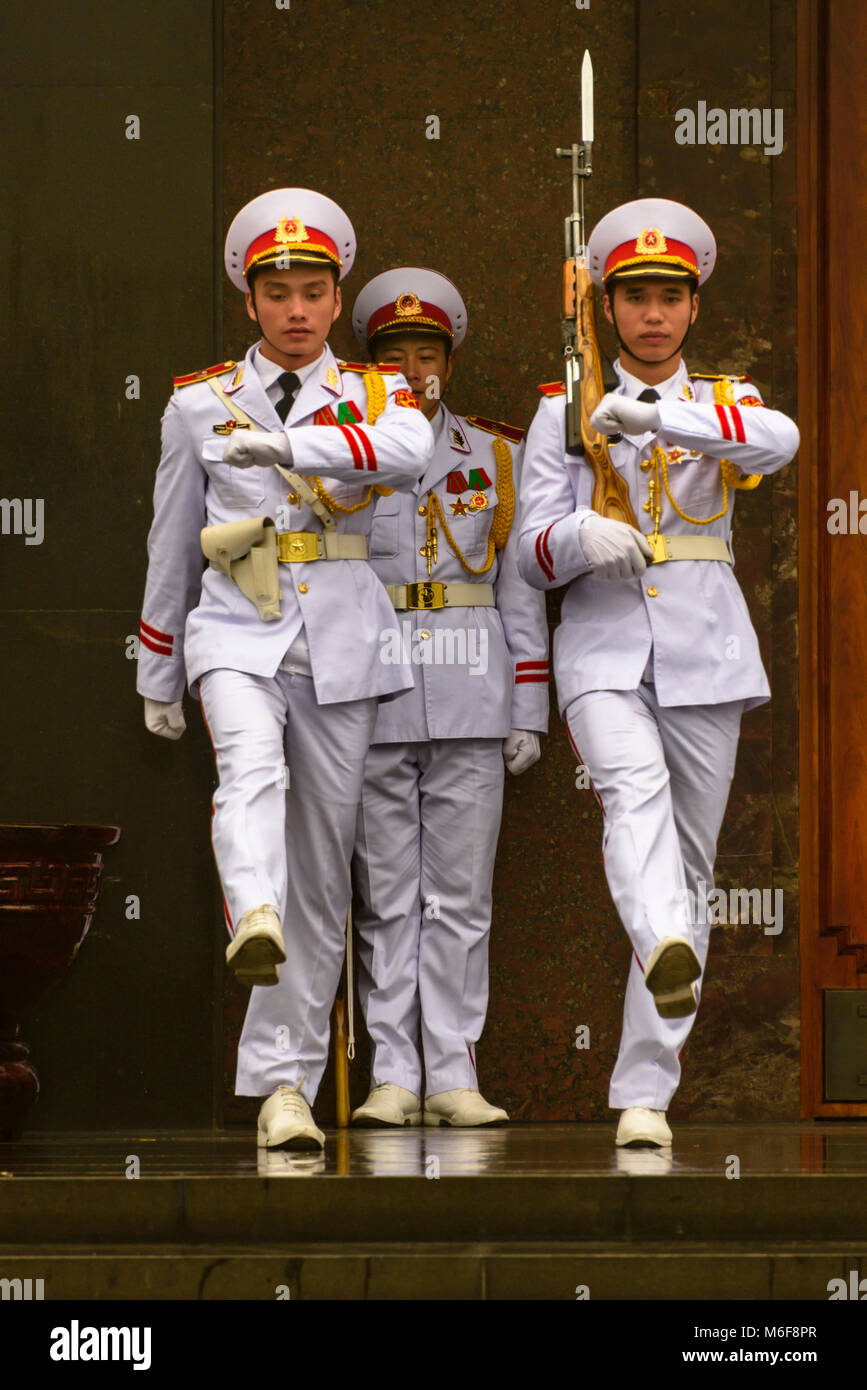 Changing of the guard at the Ho Chi Minh Mausoleum in Hanoi, Vietnam Stock Photo