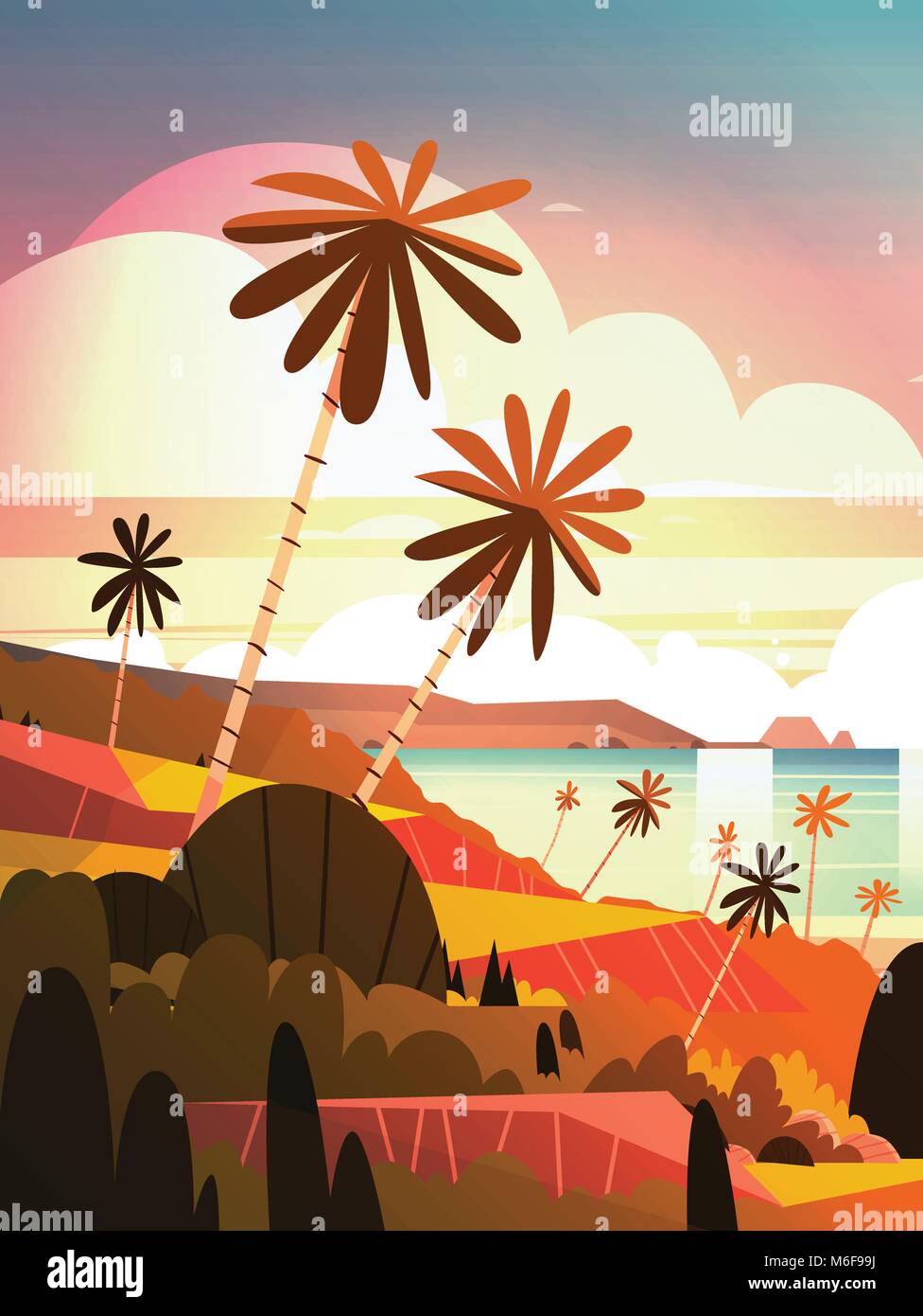 Rock ocean shore sunset Stock Vector Images - Alamy