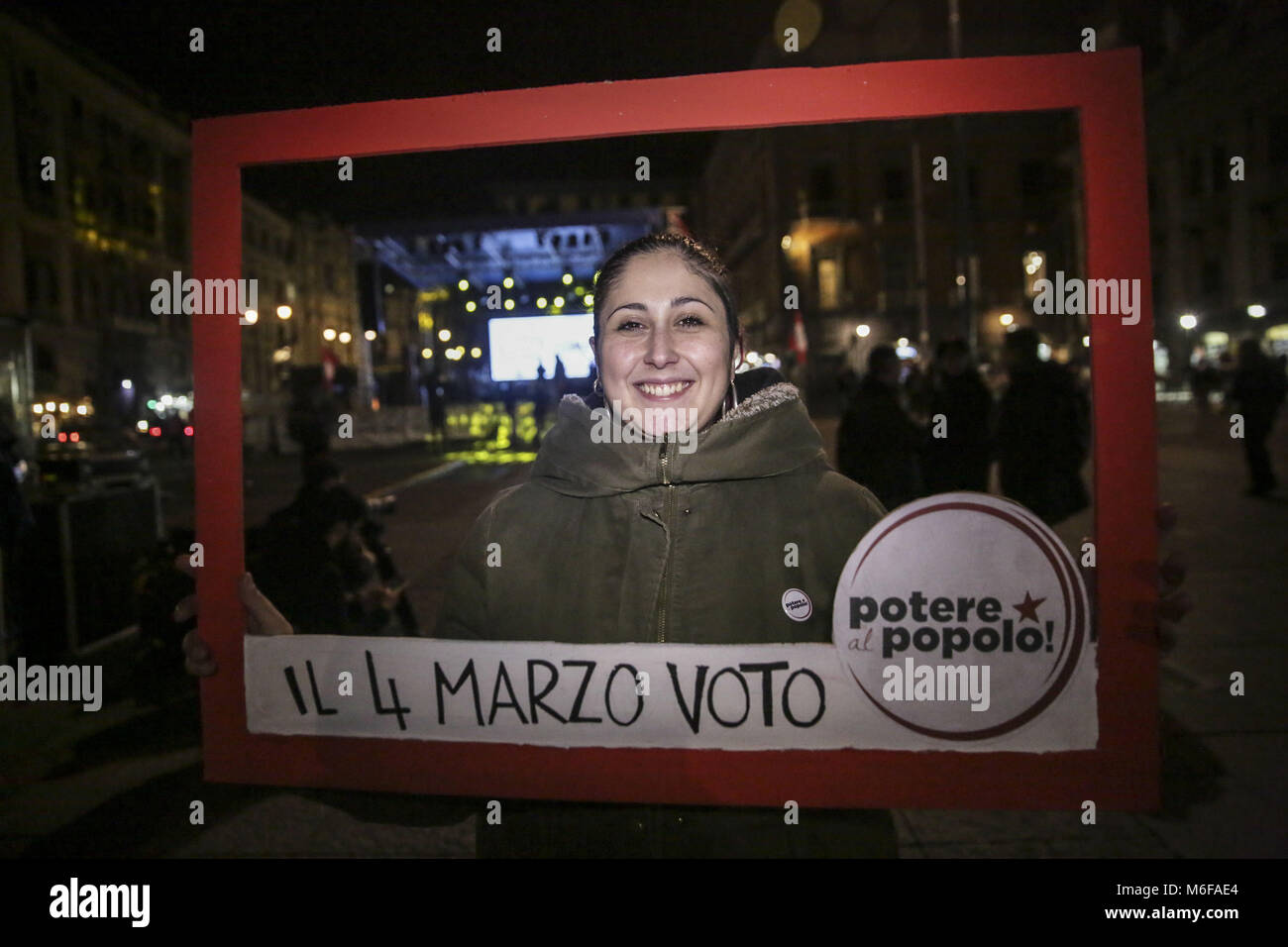Naples, Italy. 3rd March 2018 .Naples, Potere al Popolo closes the electoral campaign for the 4 March political elections in Naples with Sabrina Guzzanti, Viola Carofalo and Chiara Capretti. 02/03/2018, Naples, Italy Credit: Independent Photo Agency Srl/Alamy Live News Stock Photo