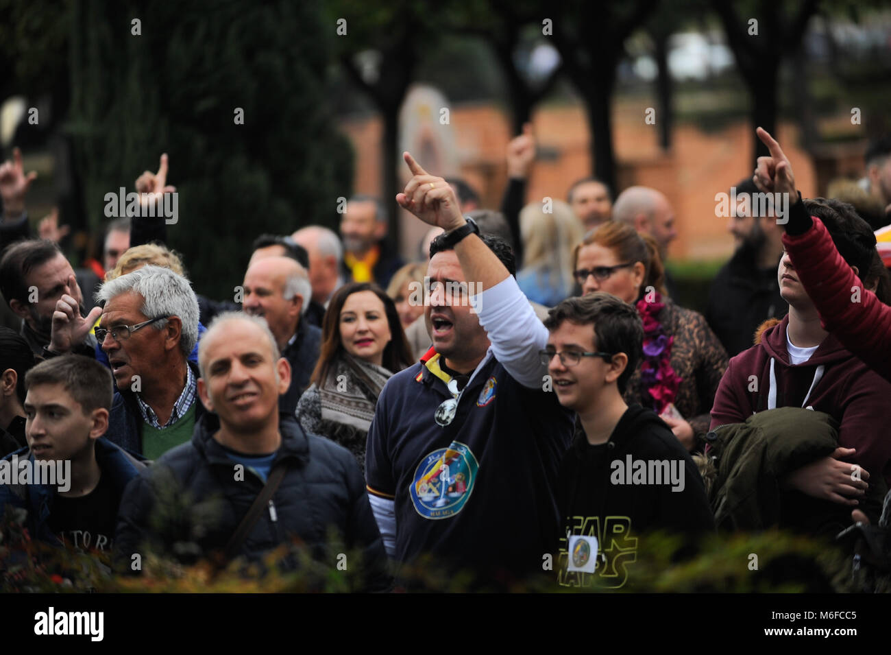Malaga, Spain. 3rd Mar, 2018. A man shouting slogans as he takes part in a demonstration to demand equal salaries and working conditions for all police force in downtown MÃ¡laga. The association named 'Jusapol', whom include members of Spanish Civil Guards and Spanish National Police, claim to Spanish Government the equal salaries and rights in comparison with the Catalan Mossos de Esquadra and the Basque Ertzaintza police forces. Credit: J MÃ‰RIDA 03032018 1-23.jpg/SOPA Images/ZUMA Wire/Alamy Live News Stock Photo
