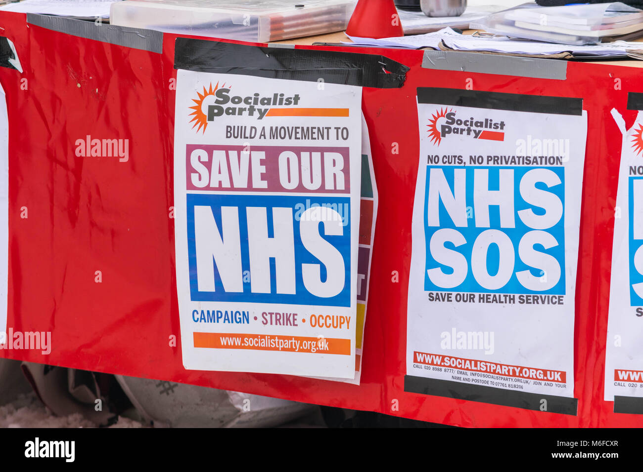 Coventry, UK. 3rd March 2018. Demonstrations and protests against privatization and reduced funding on National Health Service (NHS), in feezing winter conditions, organized by the socialist party in Coventry city centre, Godiva square, Coventry, United Kingdom 3rd March 2018. Credit: Wael Alreweie/Alamy Live News. Stock Photo
