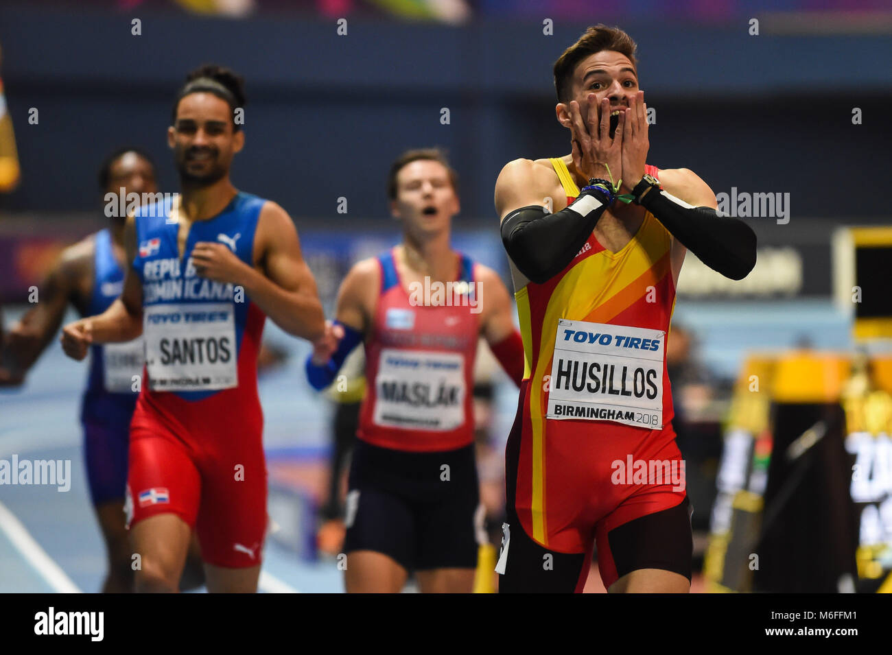 March 3, 2018: 'scar Husillos ofÂ Spain winning 400 meter at World indoor Athletics Championship 2018, Birmingham, England. Ulrik Pedersen/CSM Stock Photo