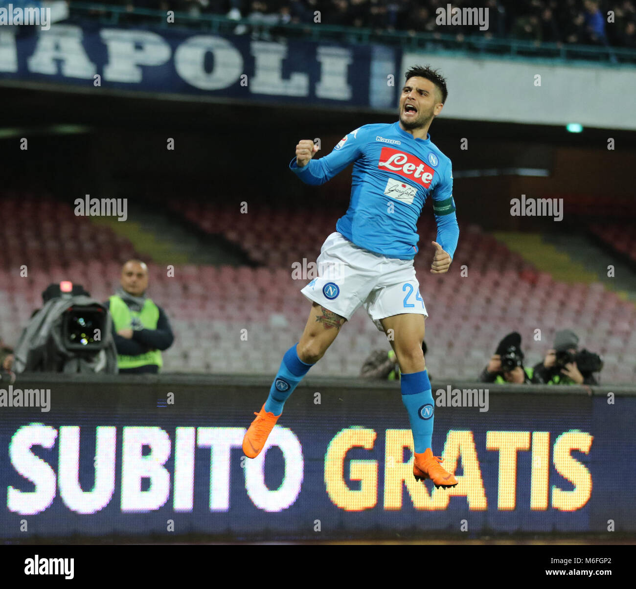 March 3, 2018 - The player of Napoli lorenzo insigne celebrates after the  goal but not enough because Napoli loses at home with Roma.Rome, Naples,  Scudetto, goal, distinguished, exultation, Juventus Credit: Fabio