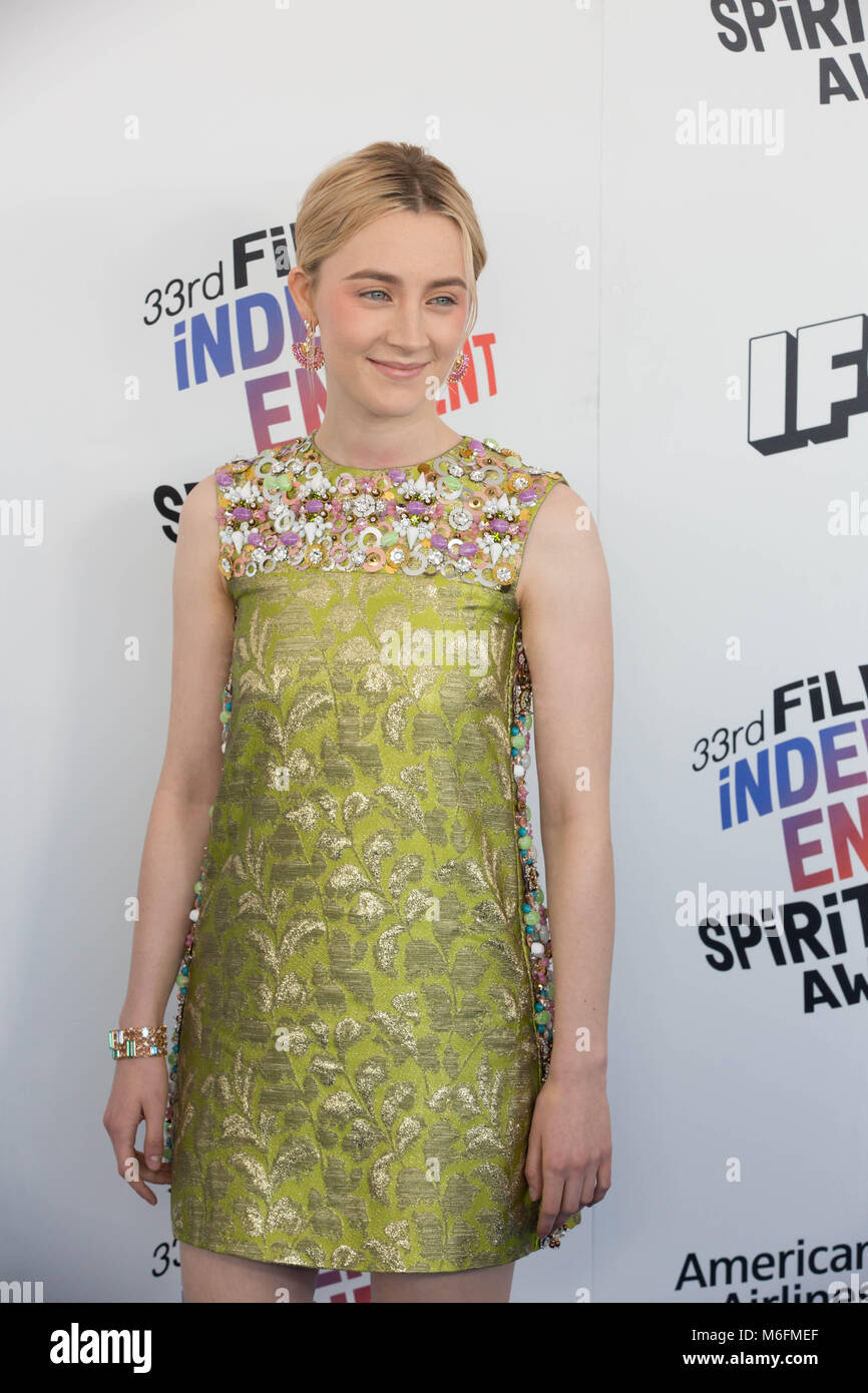 Saoirse Ronan attends the Independent Spirit Awards on March 3, 2018 in Santa Monica, California. Stock Photo