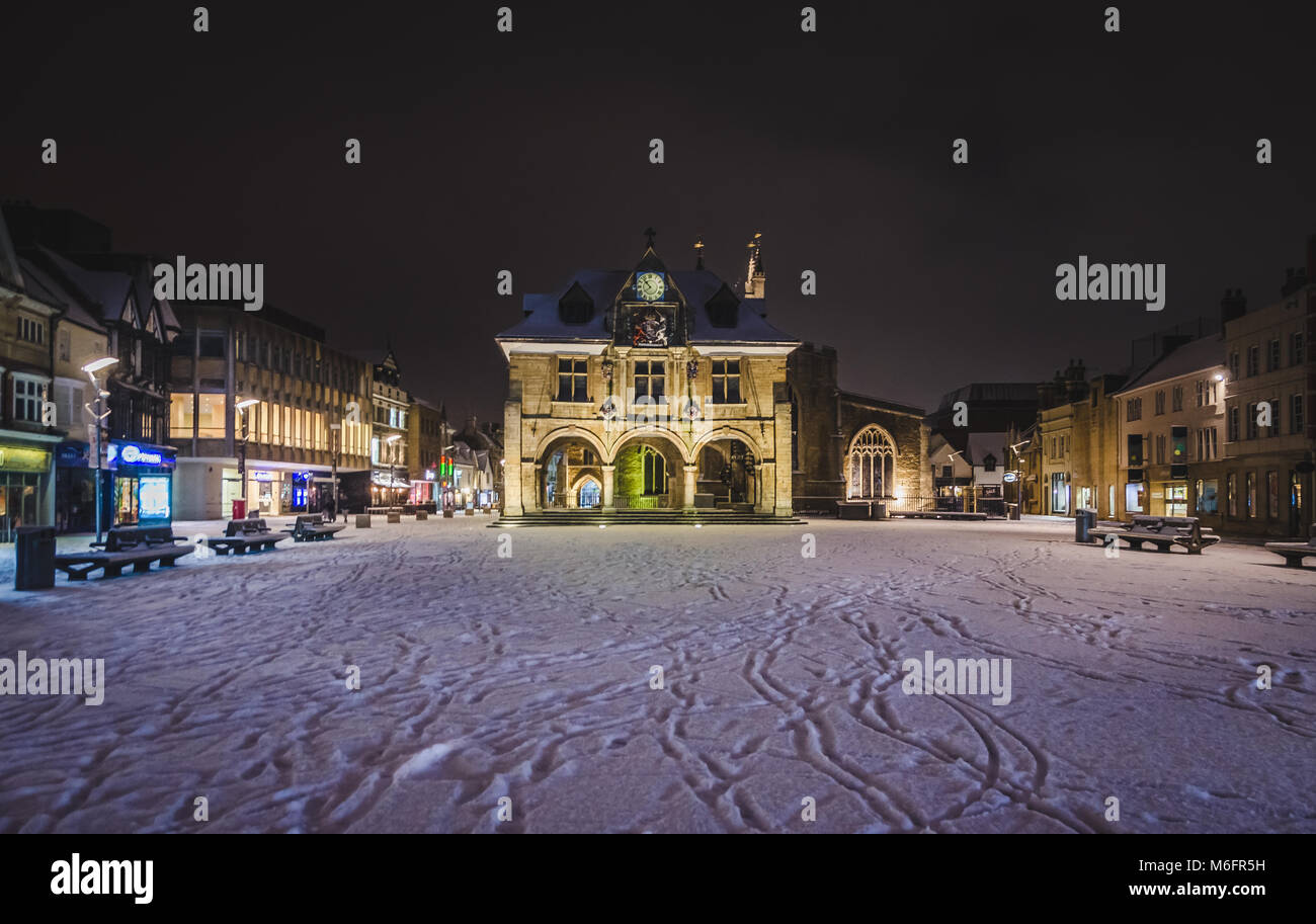 Snow covered town center of Peterborough because of the Storm Emma Stock Photo