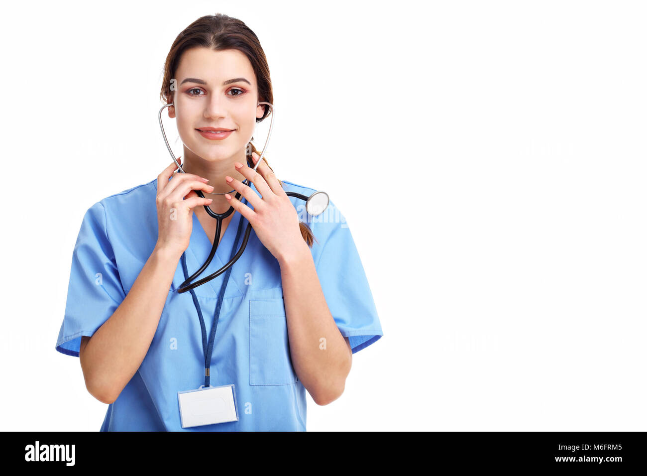Woman doctor isolated over white background Stock Photo