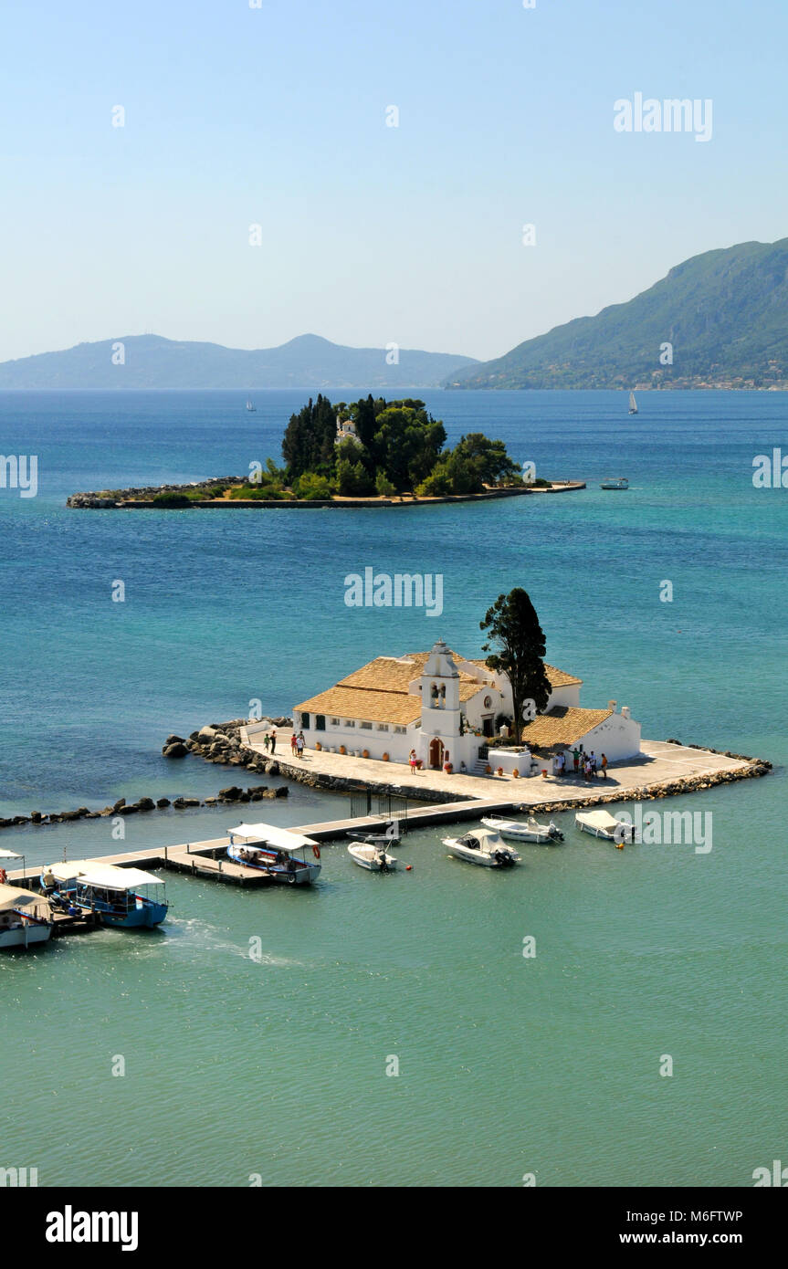 Mouse Island and the Vlacherna Monastery, Pontikonisi island, Corfu, Greece Stock Photo