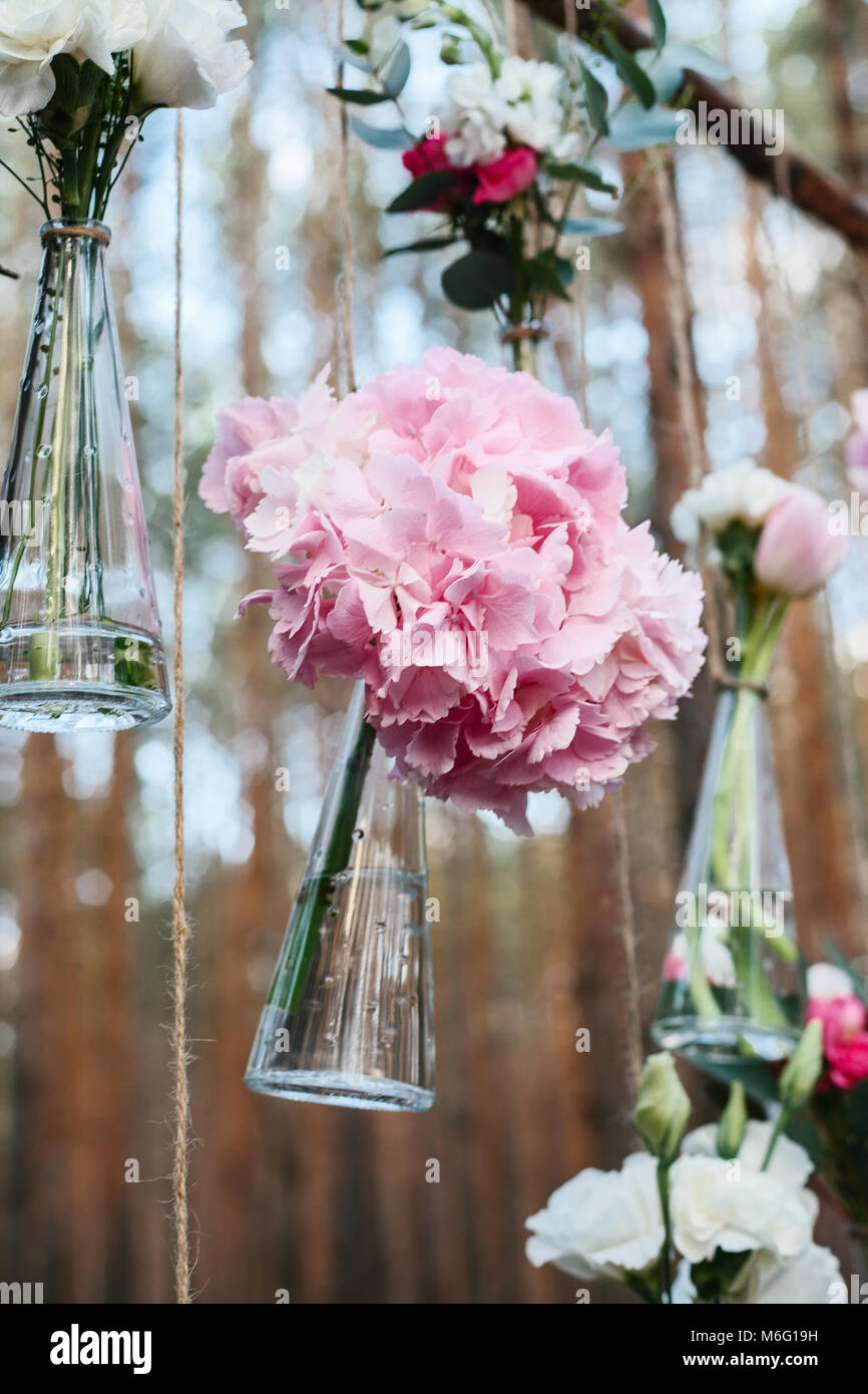 Wedding flowers decoration arch in the forest. The idea of a wedding ...