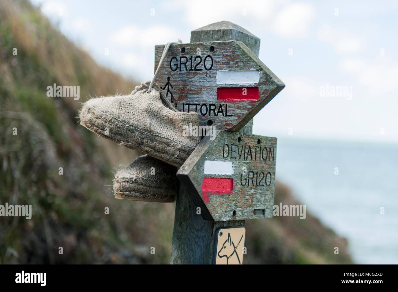 Signpost of GR footpath track Stock Photo