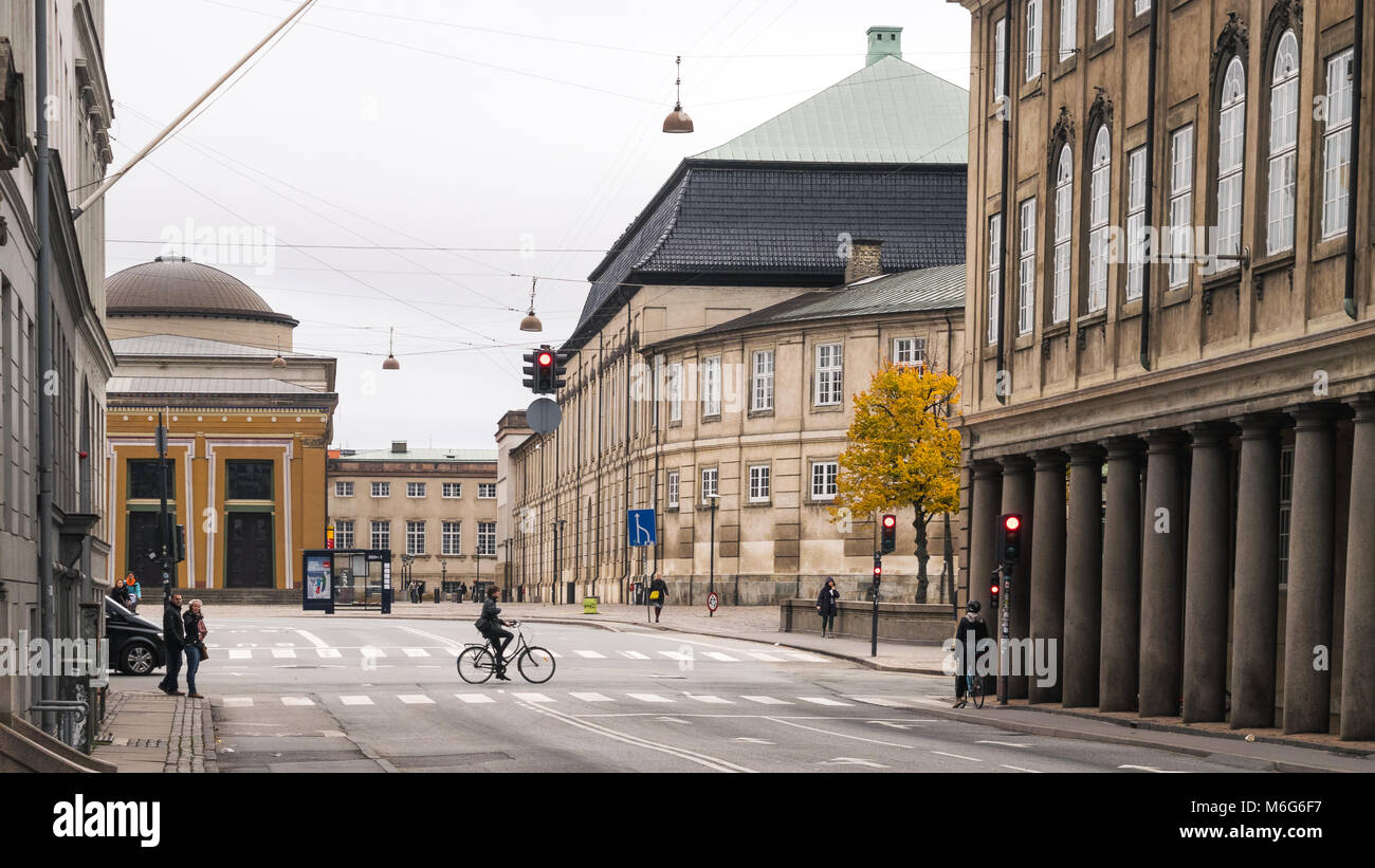 Copenhagen - October 23, 2016: A view to a gallery passing and some cyclers Stock Photo