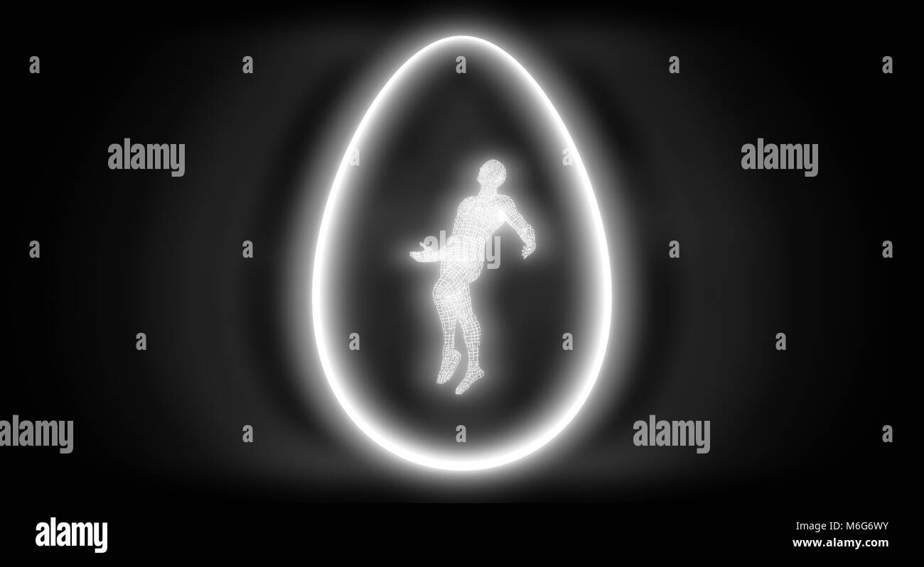 glowing easter egg concept with human figure inside. 3d illustration Stock Photo