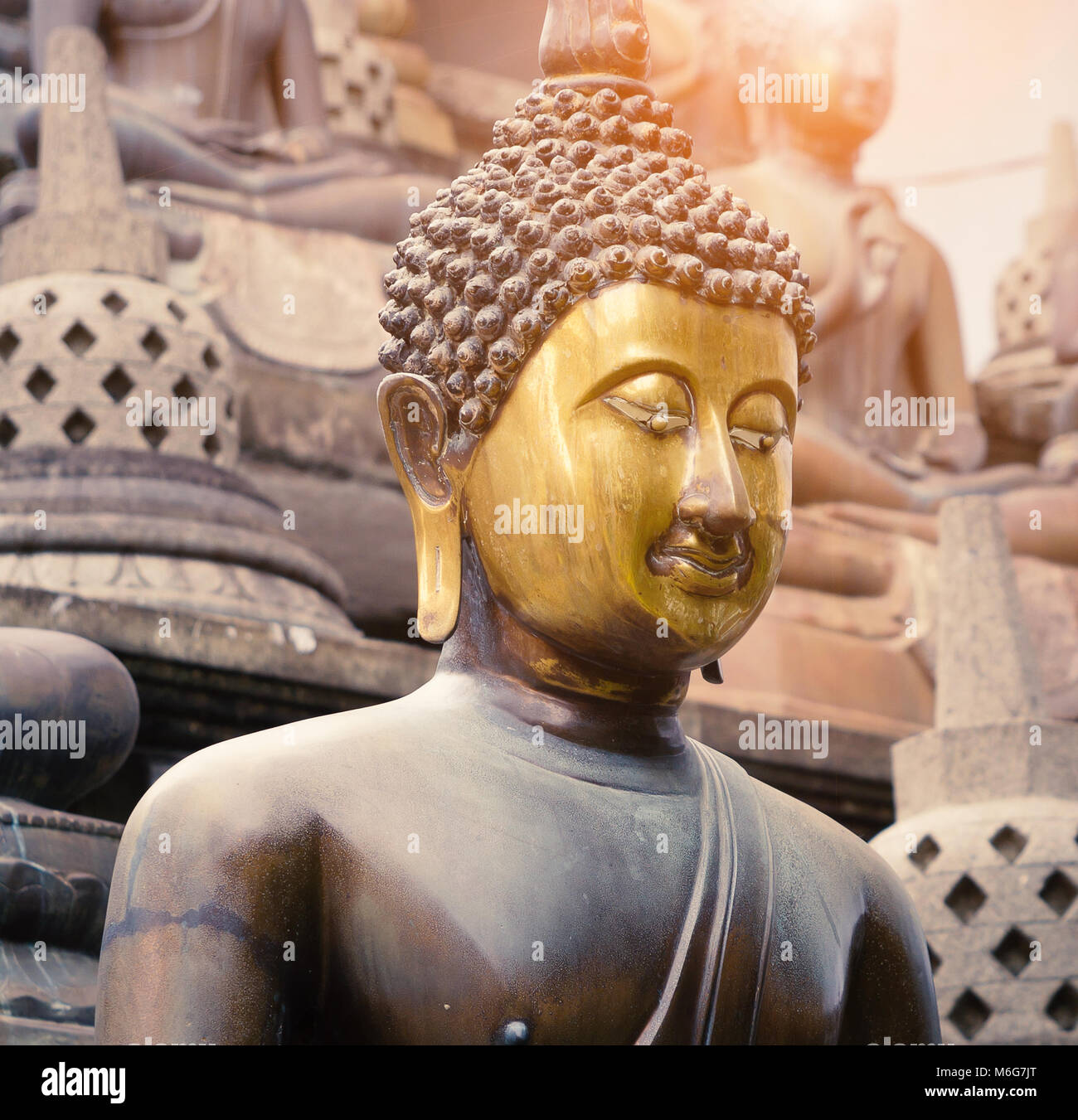 buddha face statue closeup Stock Photo