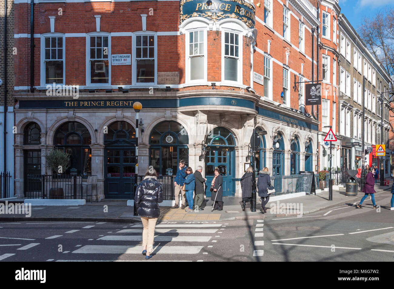 Exterior view of the Prince Regent pub in Marylebone High Street, London, England, UK Stock Photo