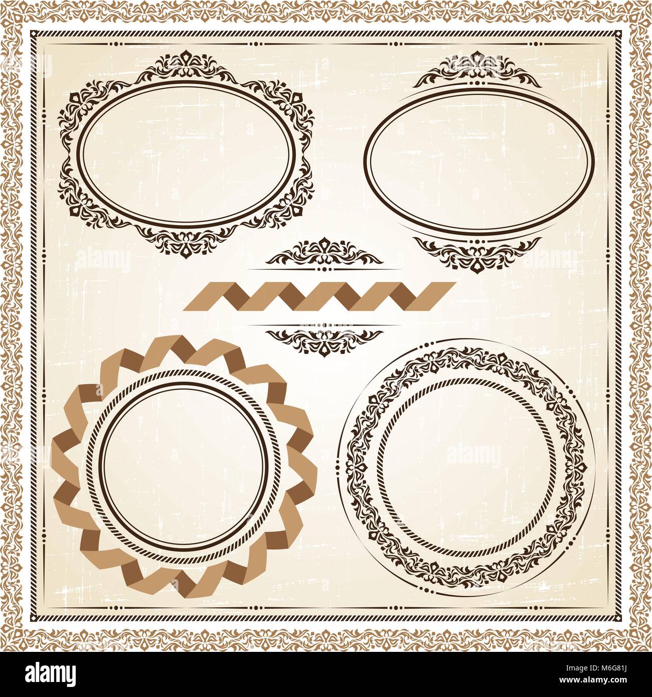 Vector vintage frames at grunge background with retro ornament Stock ...