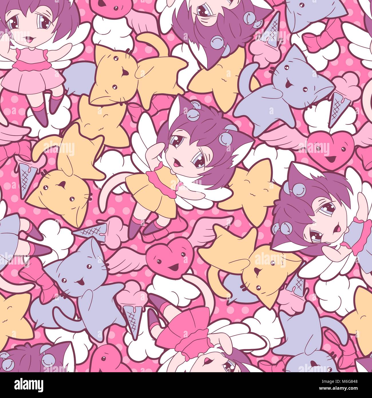 Seamless pattern with doodle. Vector kawaii illustration Stock Vector ...