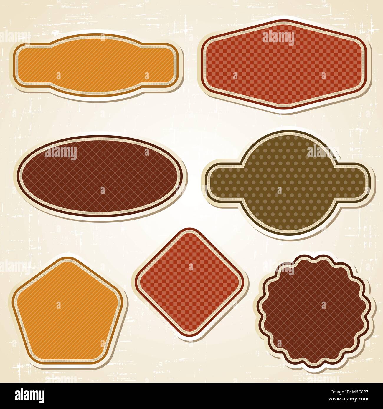 Textured labels and stickers set in retro style Stock Vector