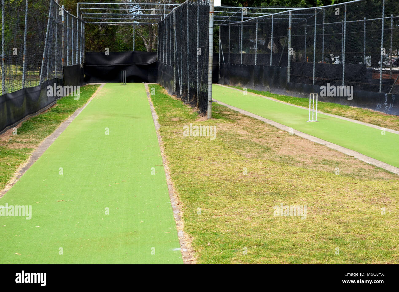 Cricket practice nets Stock Photo
