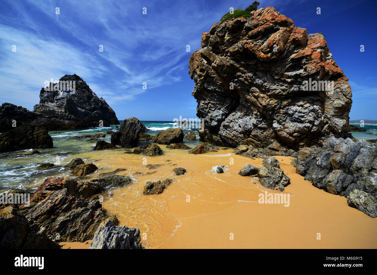 Rocks and ocean at Camel Rock near Bermagui NSW Australia Stock Photo