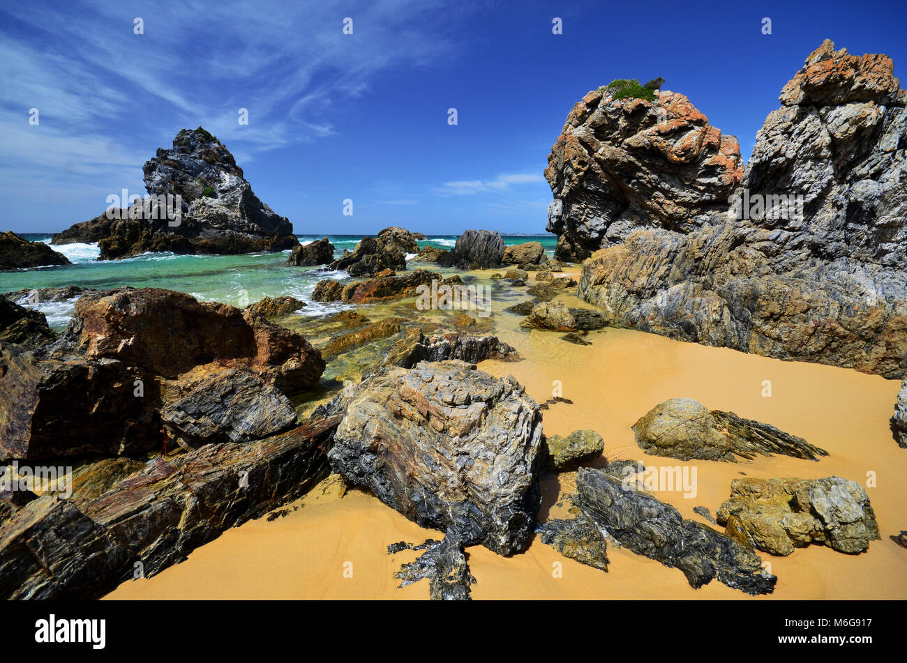 Rocks and ocean at Camel Rock near Bermagui NSW Australia Stock Photo