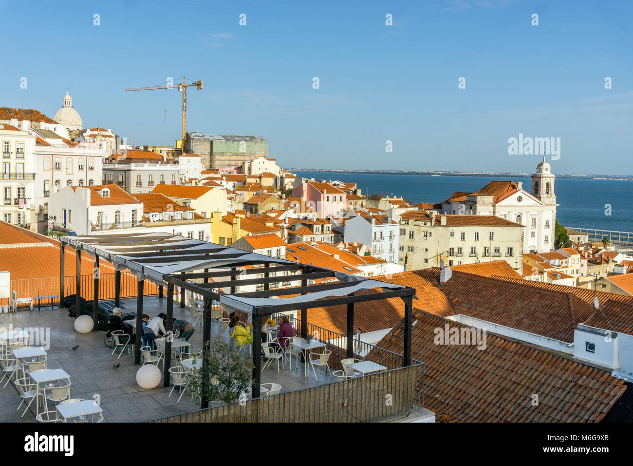 Horizontal view of historic city part called Alfama in Lisbon, Portugal Stock Photo