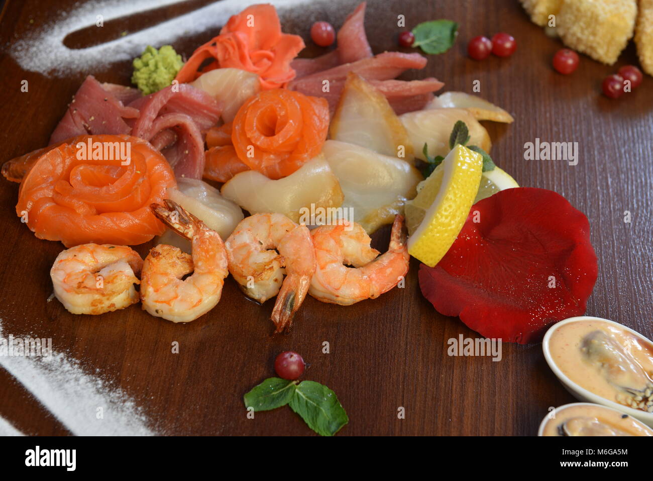 Mixed seafood salad in dish,The Thai food made form shrimp,fish ...