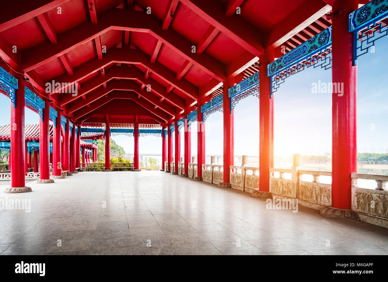Traditional Chinese architecture with traditional architecture, red ...