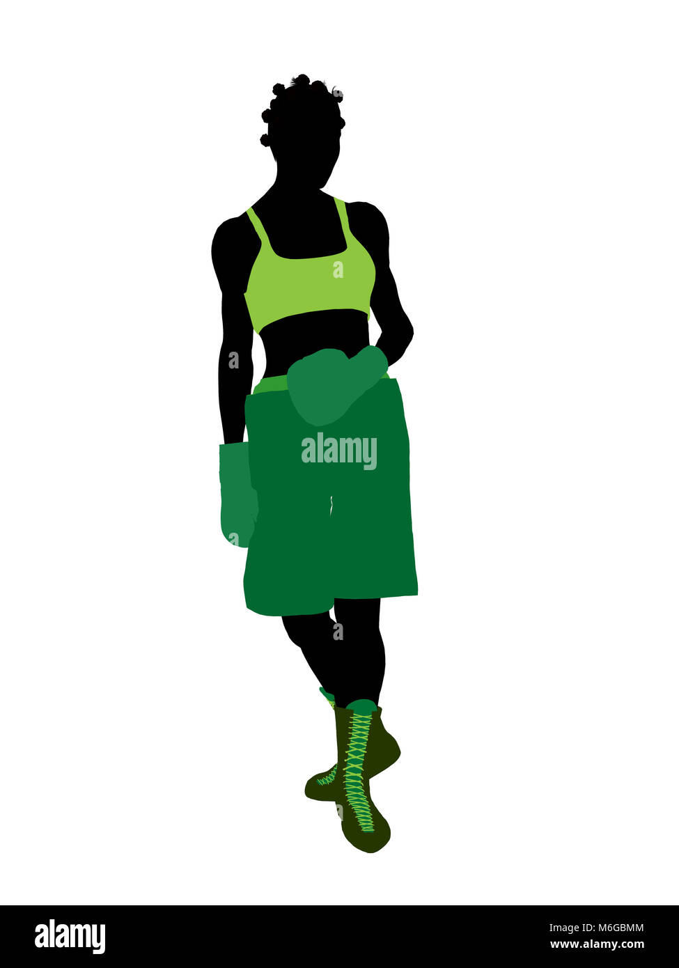 African american female boxer art illustration silhouette on a white background Stock Photo