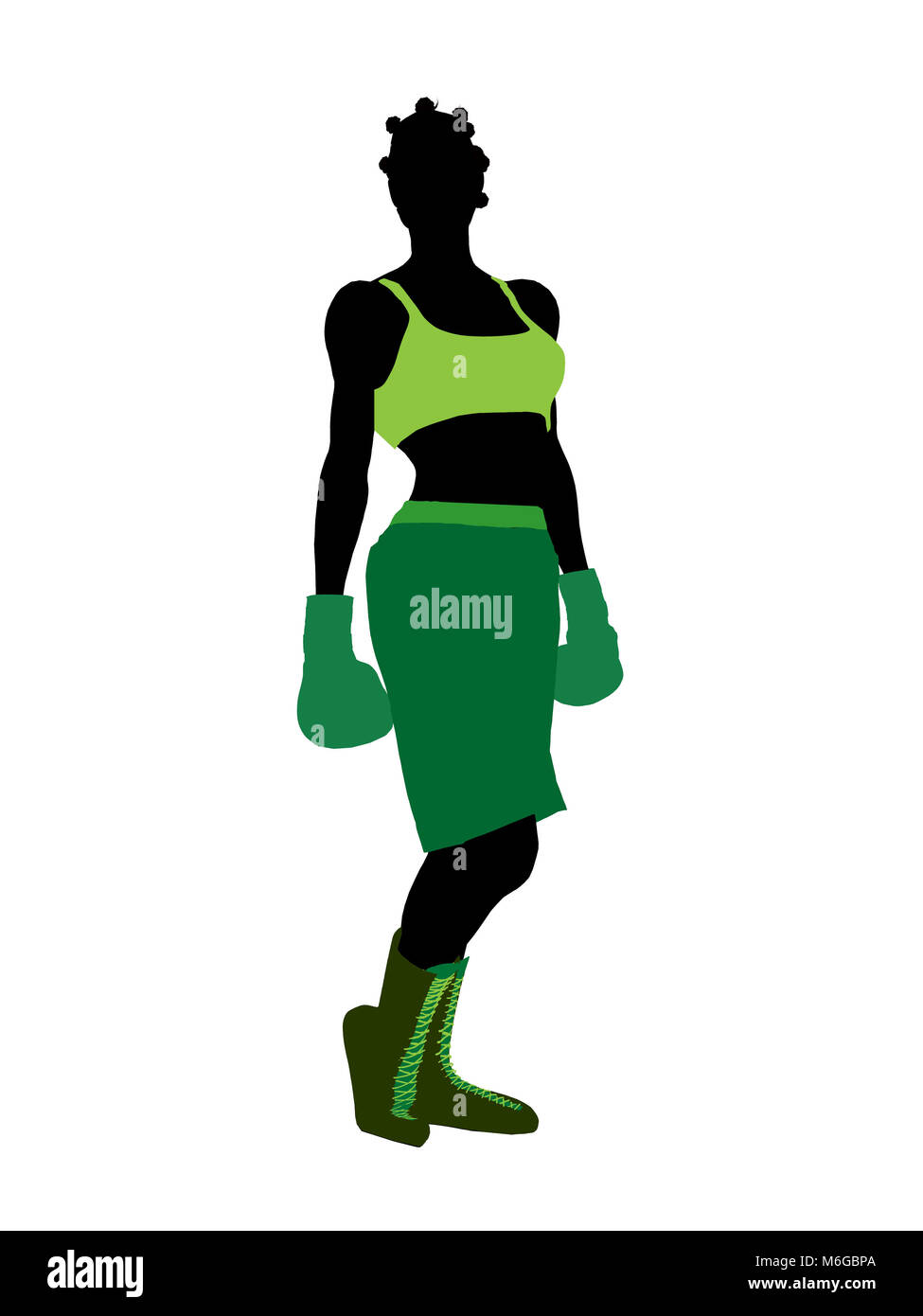 African american female boxer art illustration silhouette on a white background Stock Photo