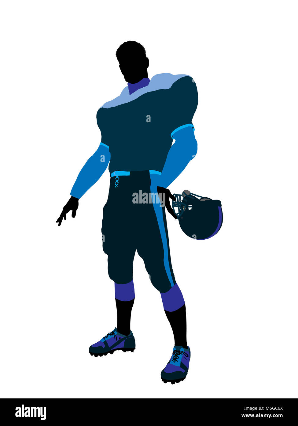 Male football player with his helmet art illustration silhouette on a white background Stock Photo
