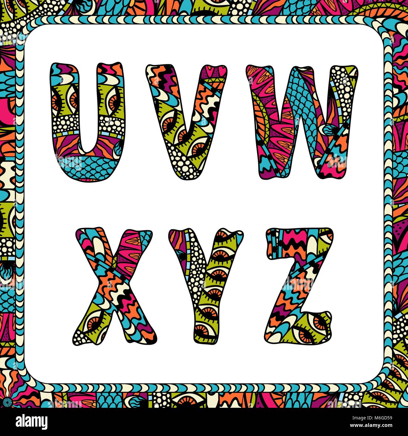 U V W X Y Z Letters Of Alphabet With Ethnic Motifs Stock Vector Image Art Alamy