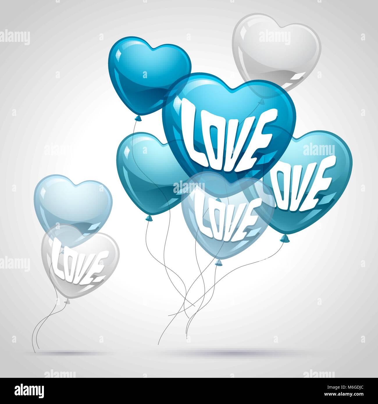 Background with flying balloons in the shape of a heart Stock Vector ...