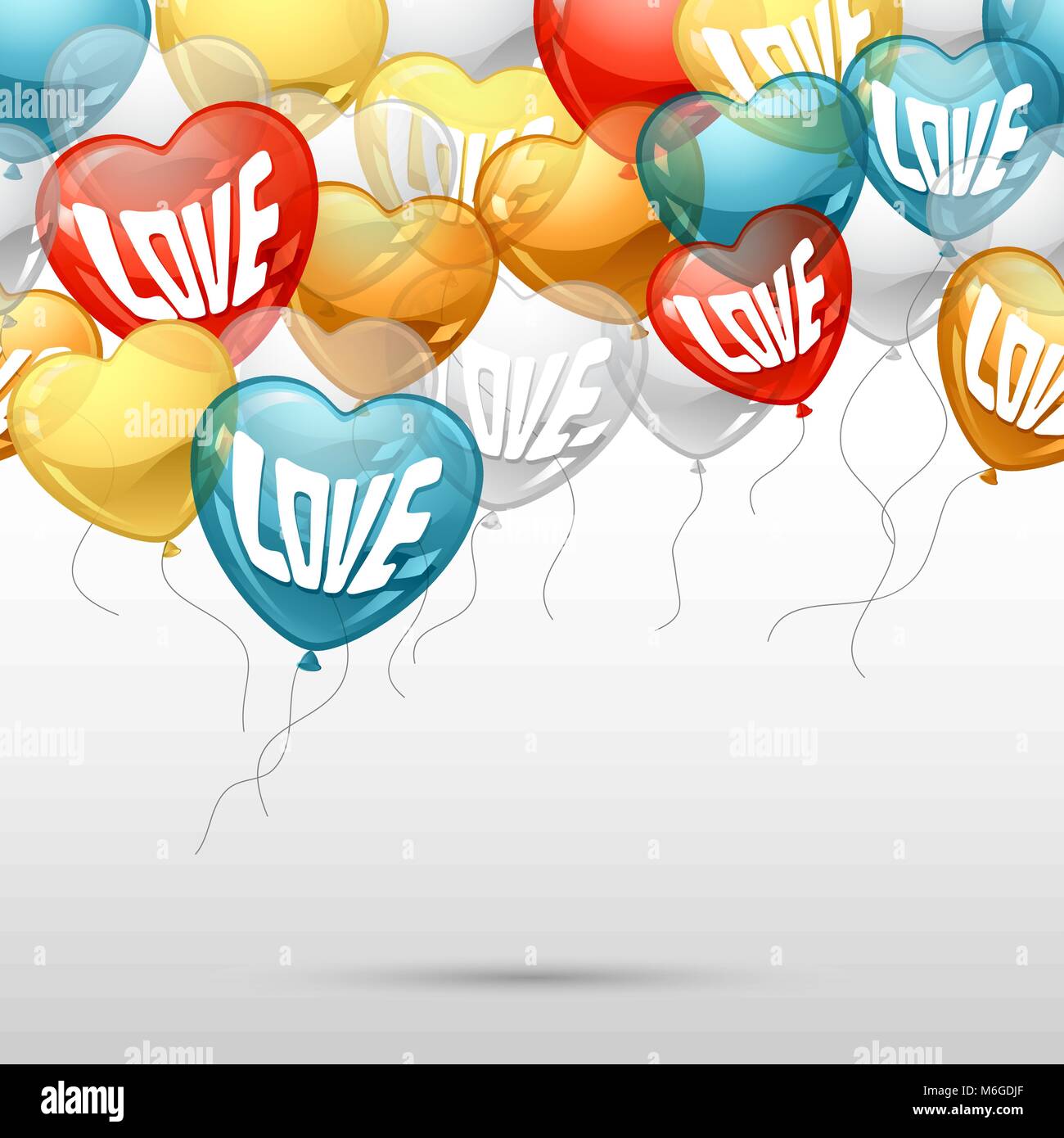 Background with flying balloons in the shape of a heart Stock Vector ...