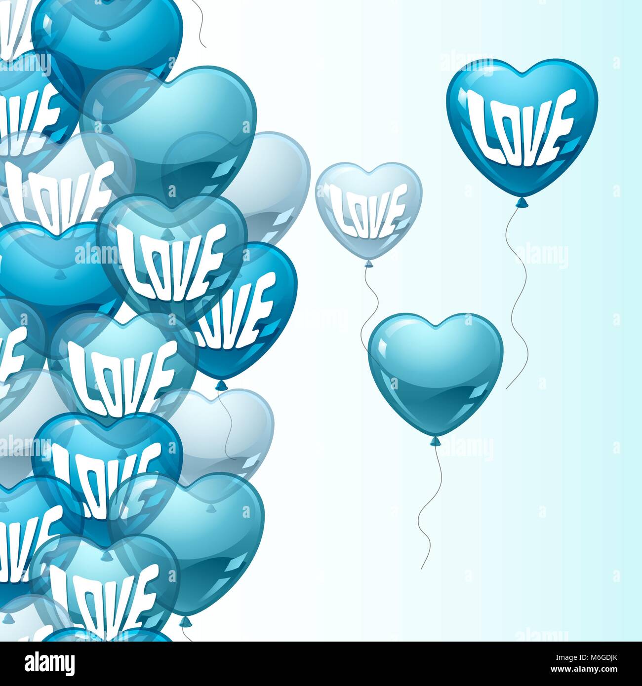 Background with flying balloons in the shape of a heart Stock Vector ...